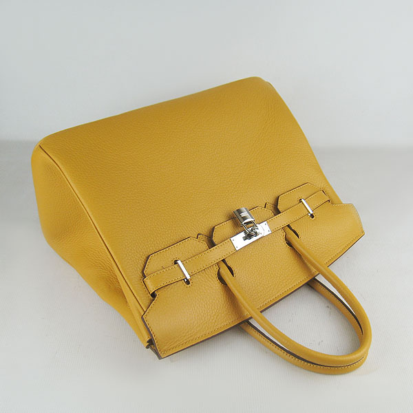 High Quality Fake Hermes 35CM Embossed Veins Leather Bag Yellow 6089